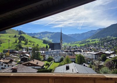 Sommerlicher Ausblick vom Balkon des Blauen Apartments